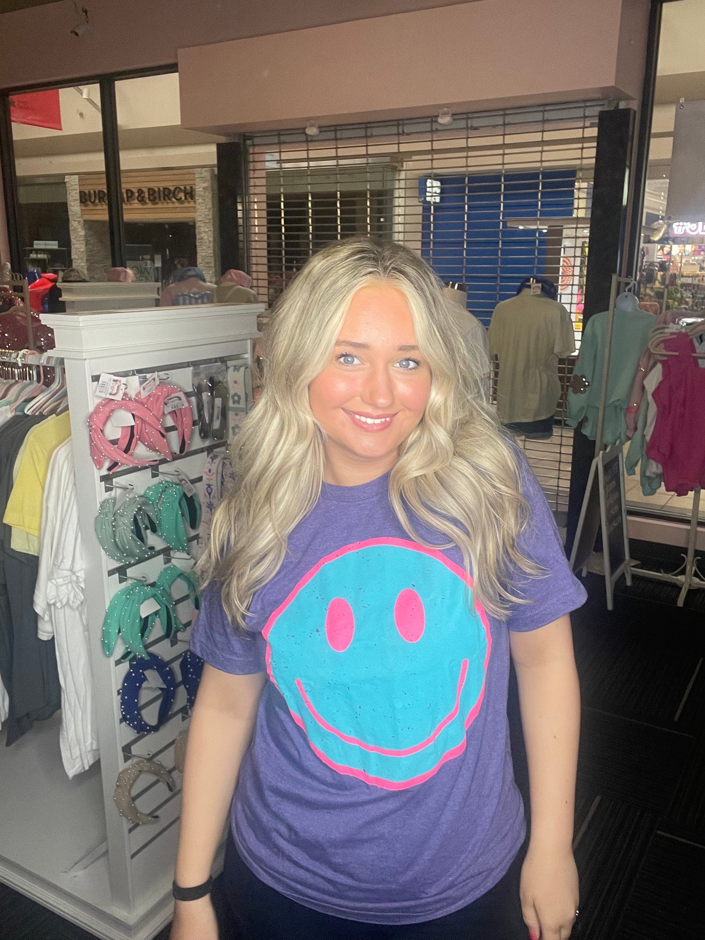 Smiley Face ~ Purple and Teal Graphic Tee