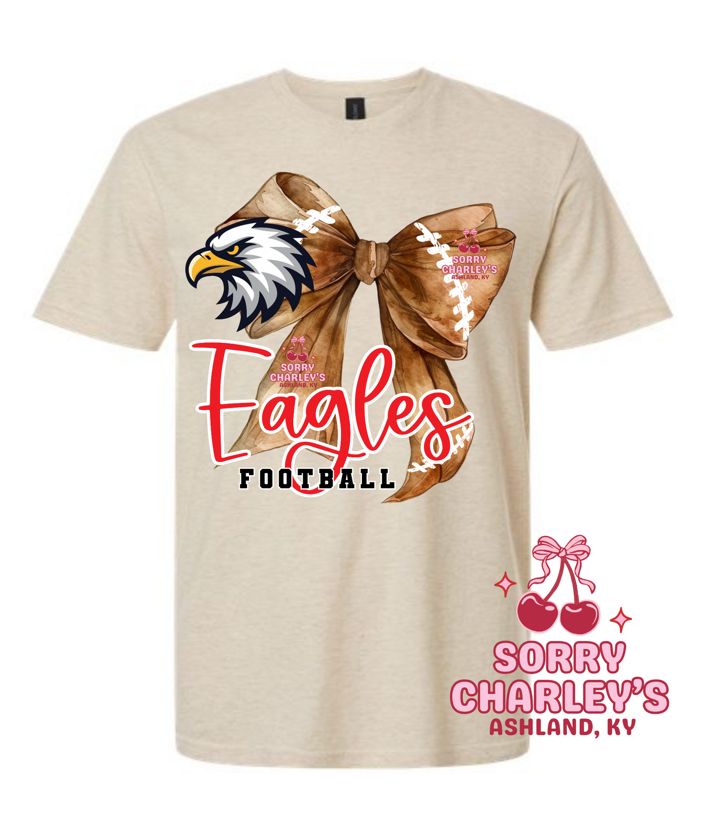 Customizable Watercolor Football Bow T-Shirt Crewneck or Hoodie
