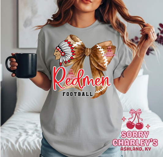 Customizable Watercolor Football Bow T-Shirt Crewneck or Hoodie