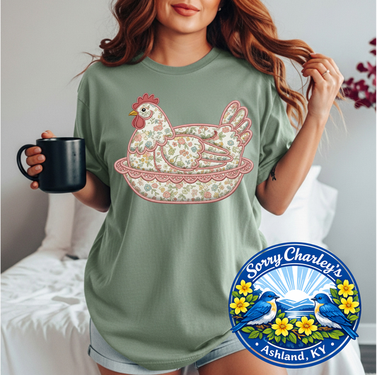 Hen on Nest ~ Sage Green Graphic Tee