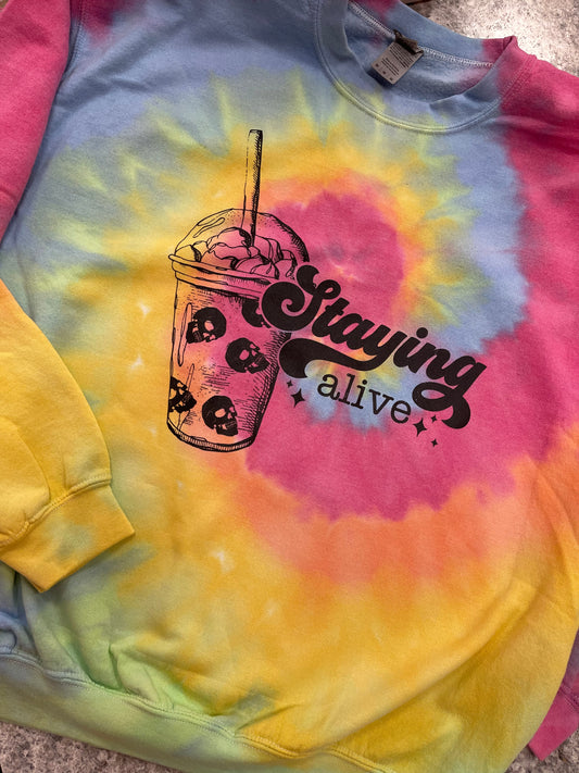 Staying Alive ~ Tie Dye Iced Coffee and Skellie Crewneck