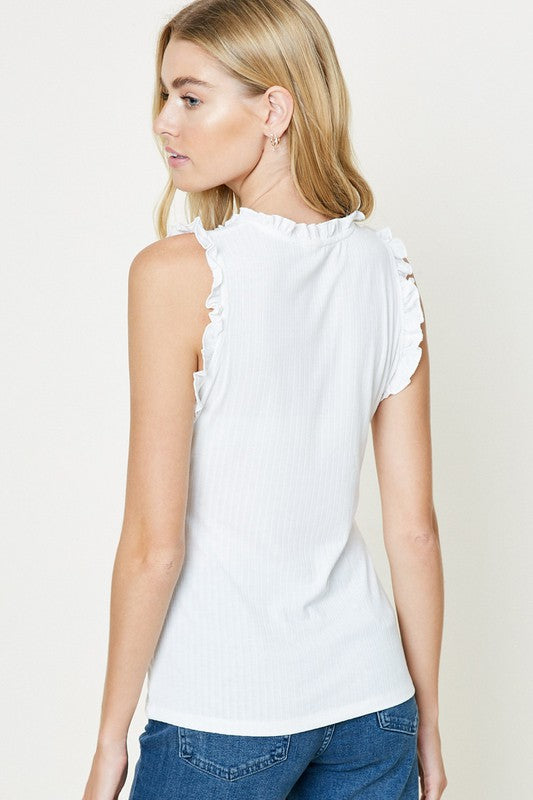 Lynn ~ White and Black Ruffle Tank