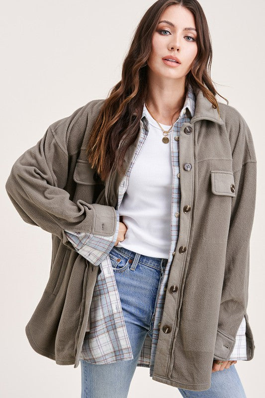 Kimmy ~ Soft Oversized Shacket in Fog