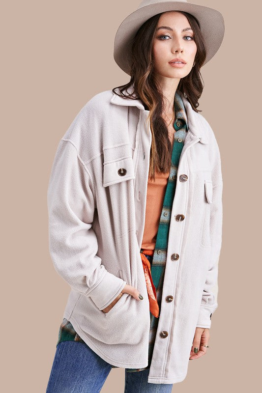 Kimmy ~ Soft Oversized Shacket in Mist