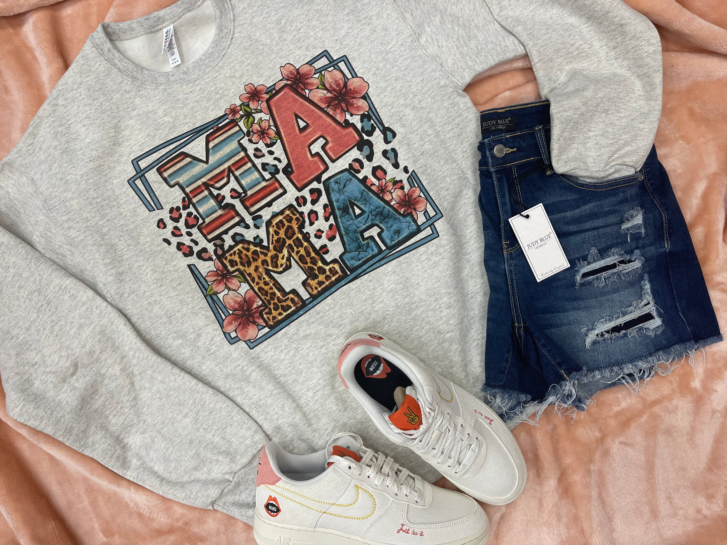 Mama ~ Mixed Print Crewneck Sweatshirt