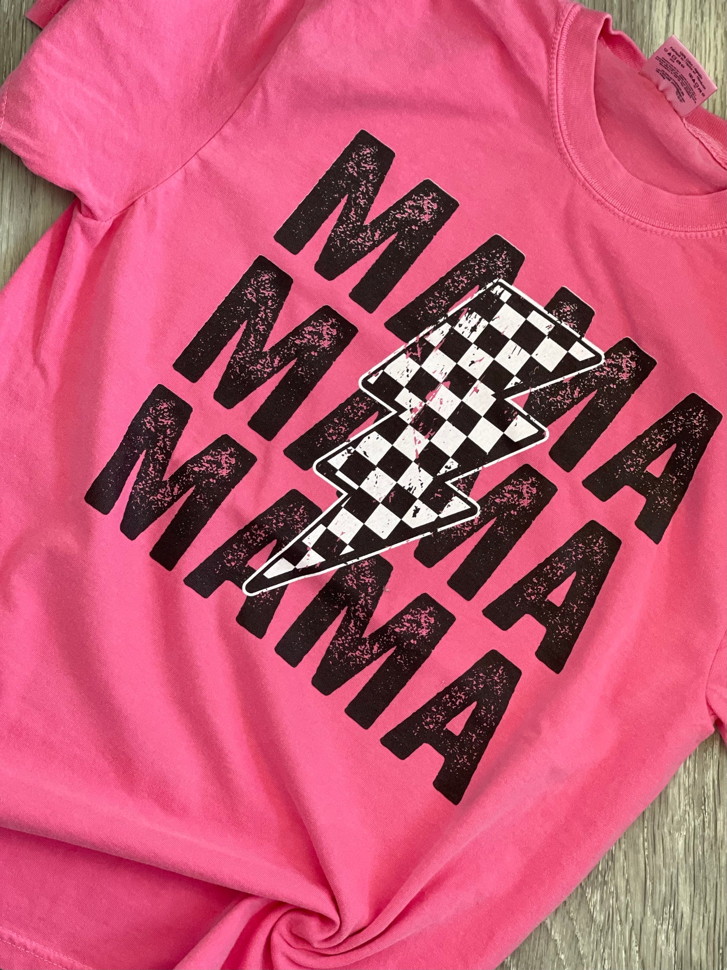 Mama ~ Checkered Lightning Bolt Tee