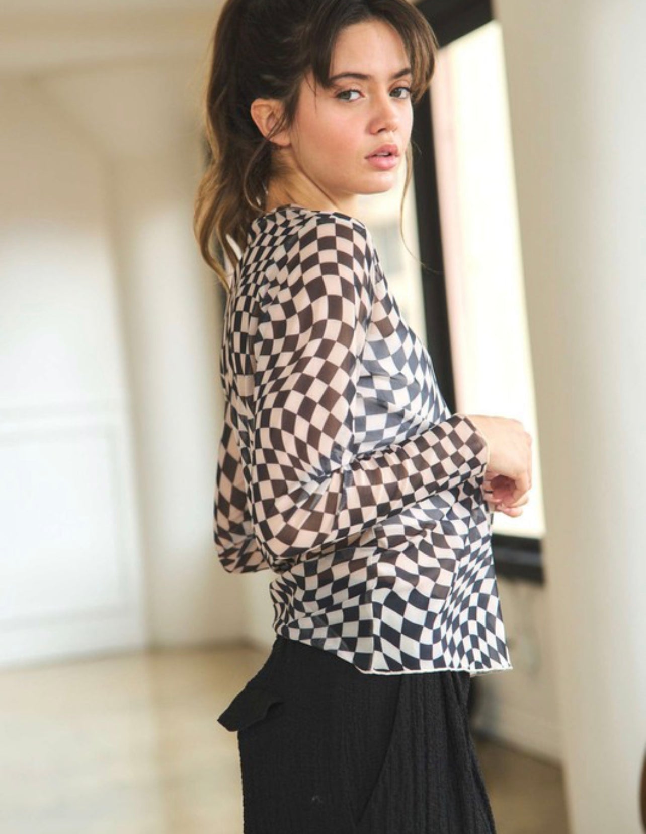 I’ll Race You ~ Mesh Checkered Long Sleeve Top