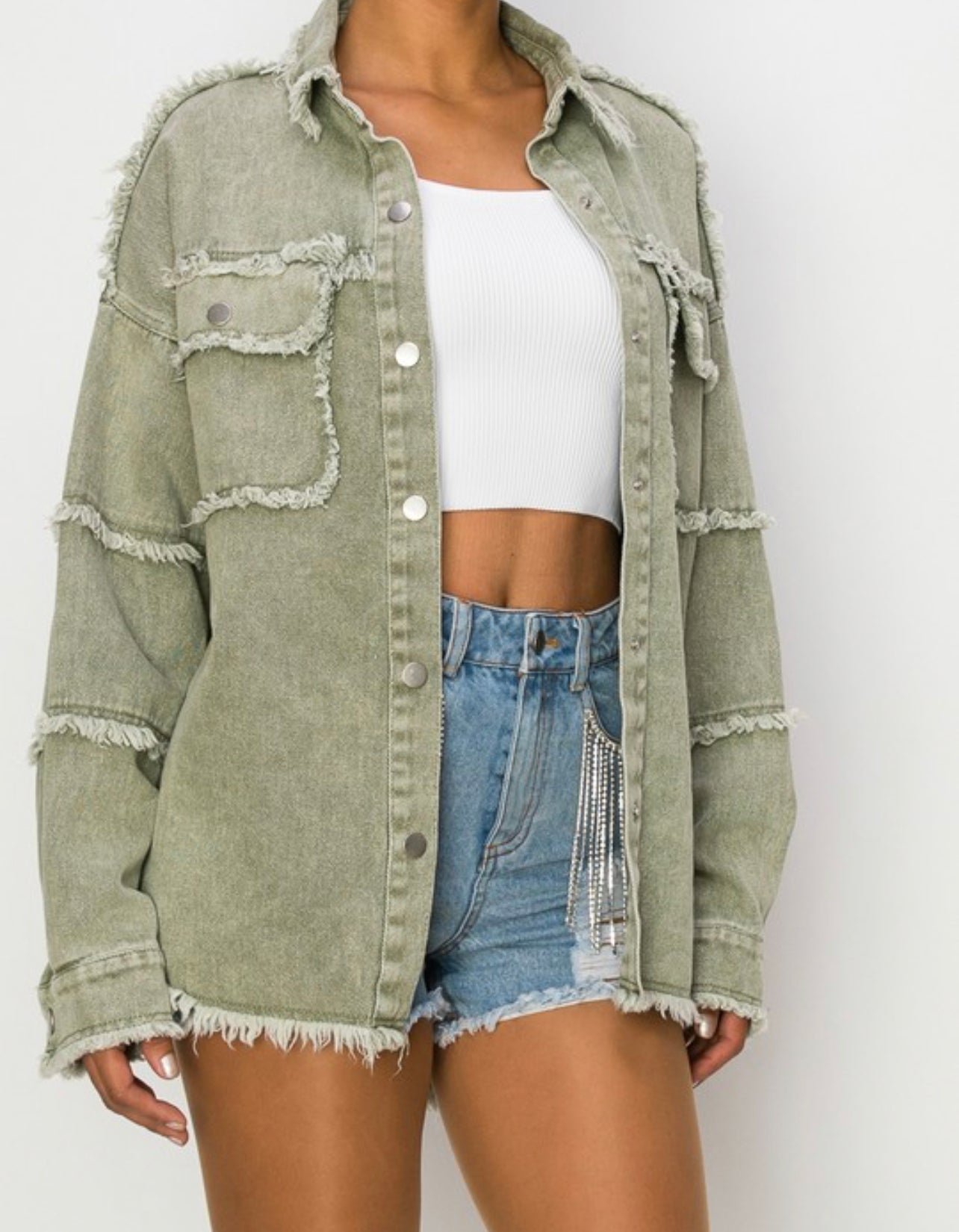 Peace - Oversized Distressed Olive Jacket