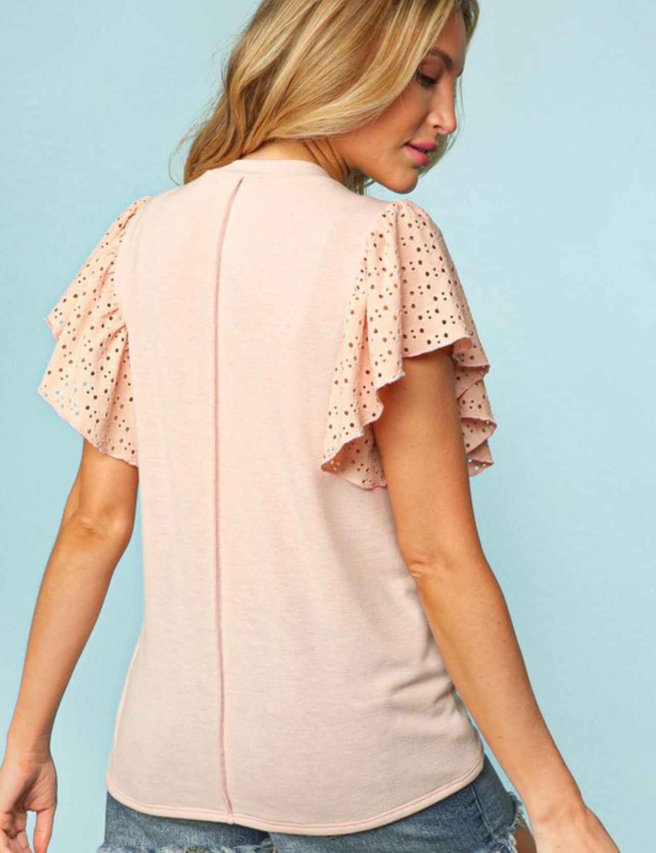 Chantelle ~ Blush Pink Eyelet Flutter Sleeve