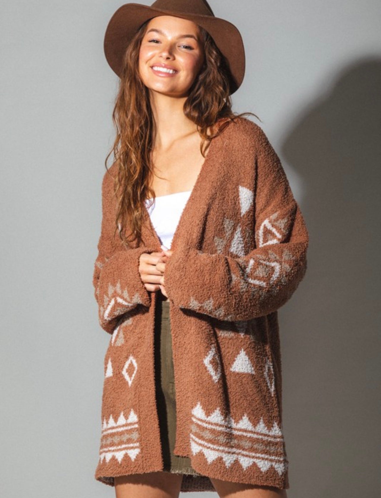 Nina ~ Camel Aztec Print Cardigan