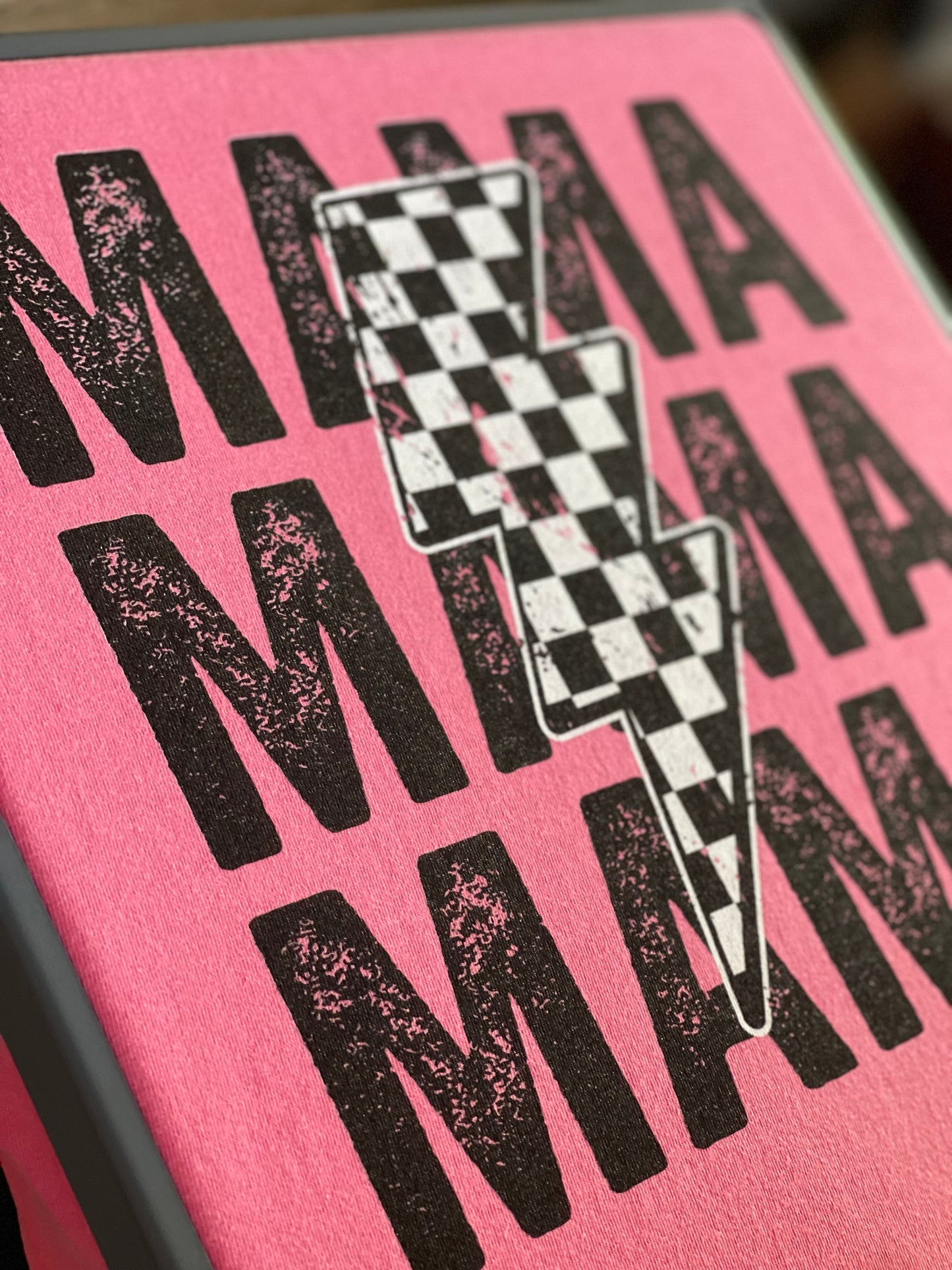 Mama ~ Checkered Lightning Bolt Tee