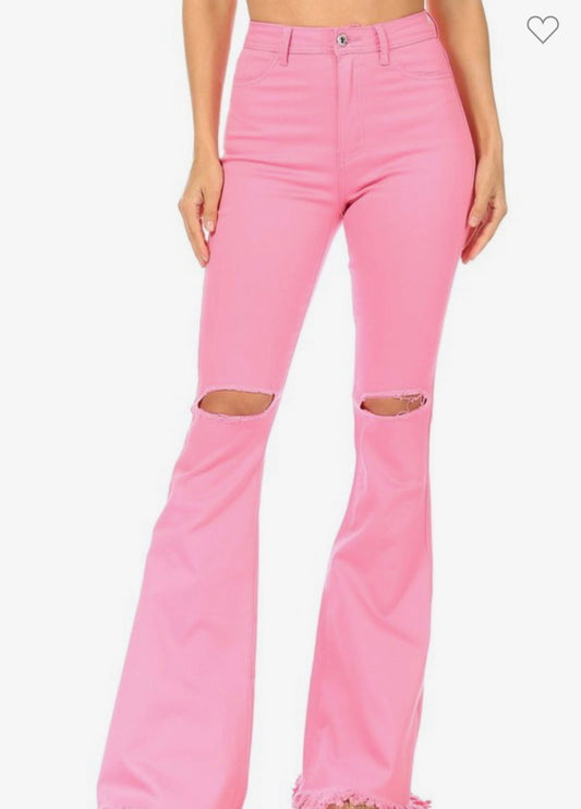 Grayson ~ Distressed Pink or Black Flares