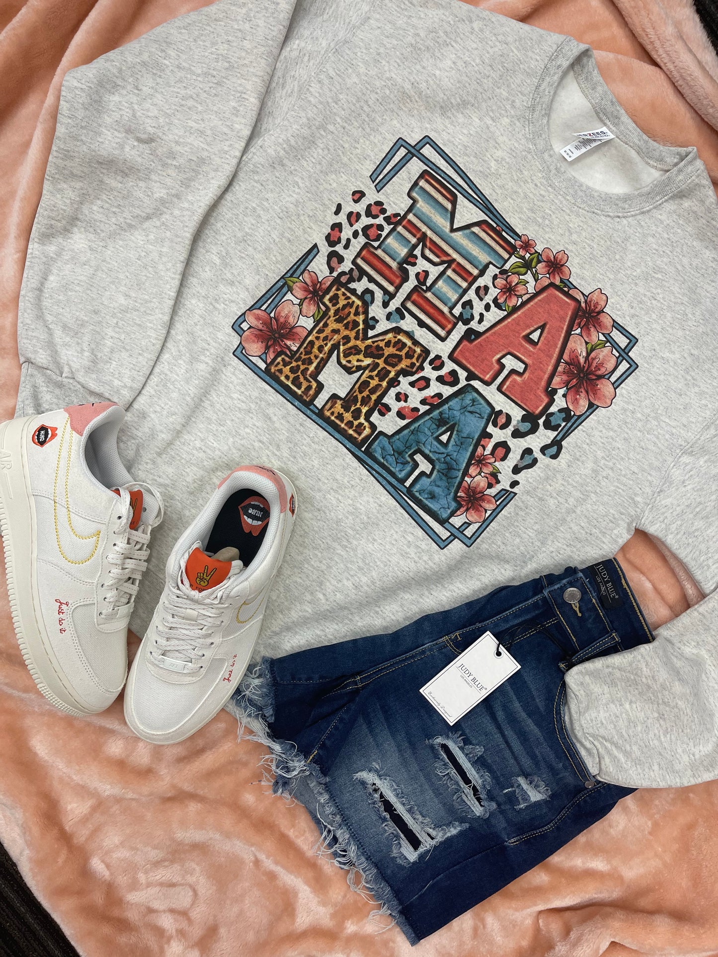 Mama ~ Mixed Print Crewneck Sweatshirt