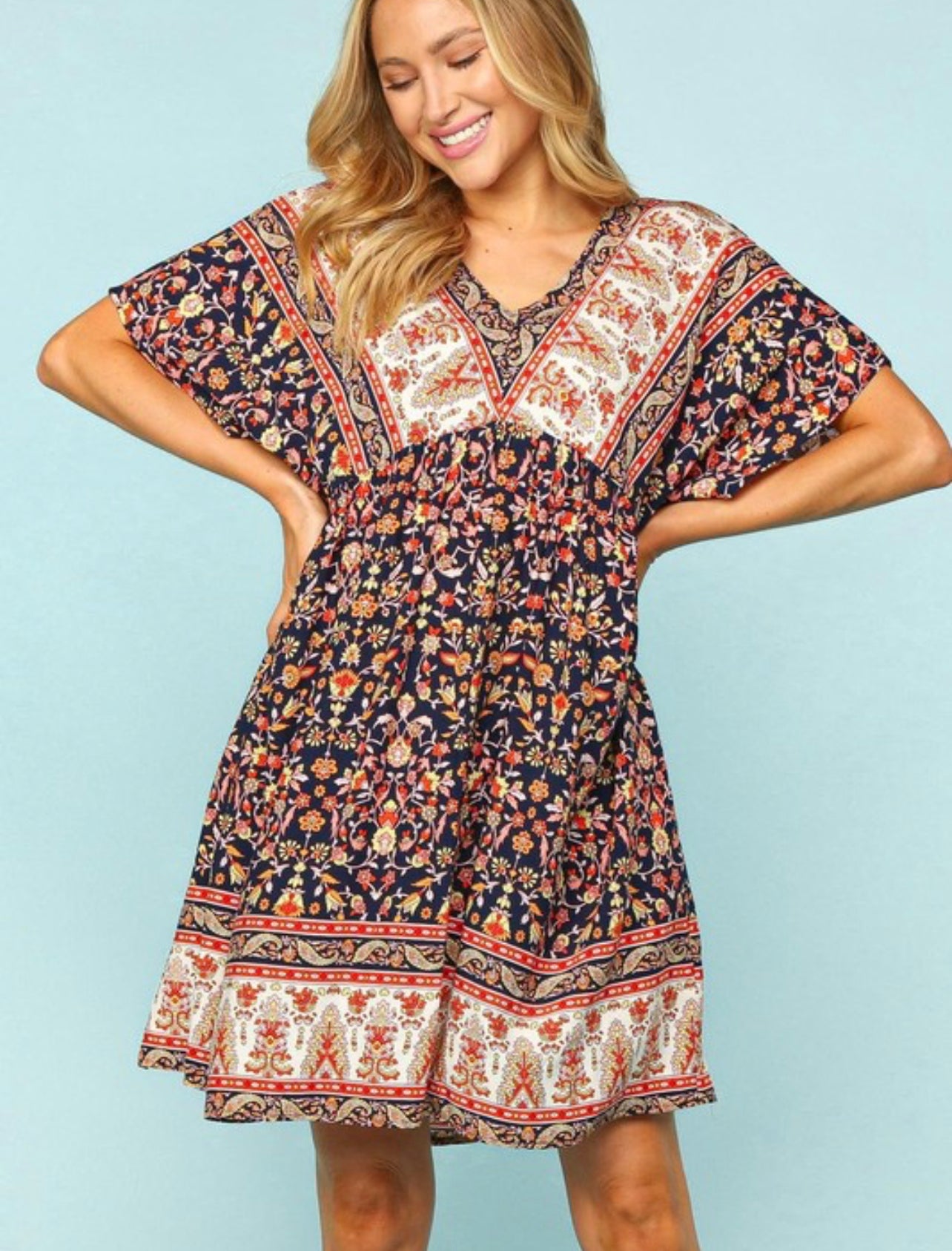 Nadine ~ Navy Boho Paisley Print Dress