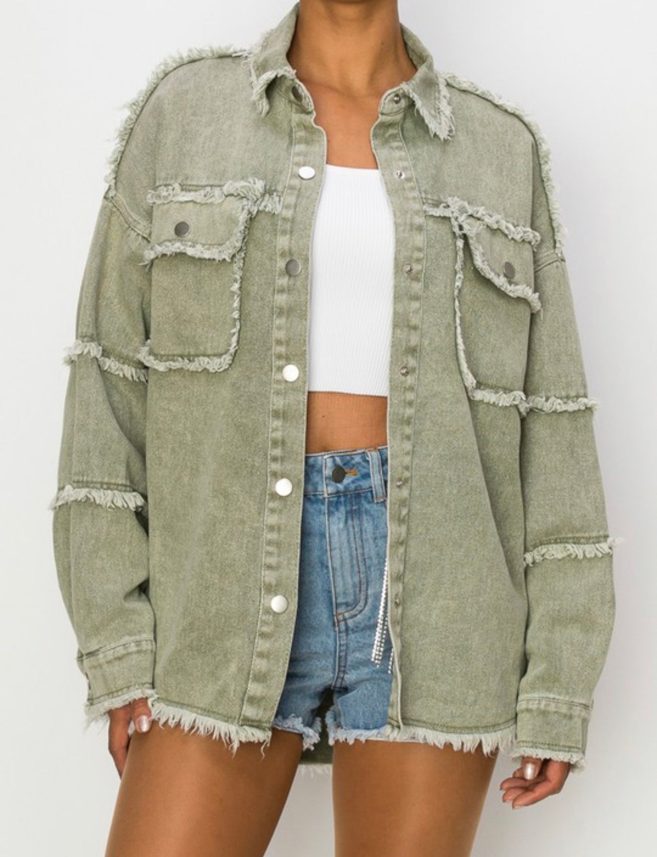 Peace - Oversized Distressed Olive Jacket