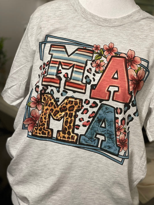 Mama ~ Floral and Leopard Graphic Tee