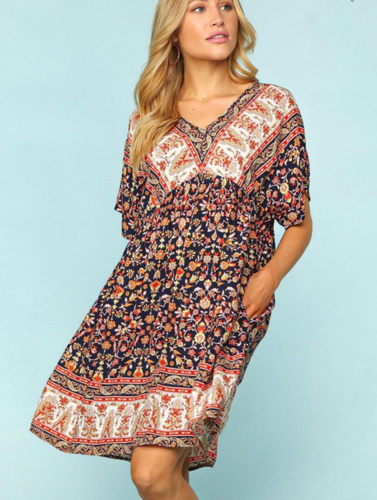 Nadine ~ Navy Boho Paisley Print Dress