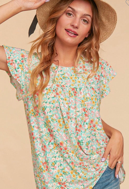 Julia ~ Mint Green Floral Top ~ Regular and Curvy Sizes