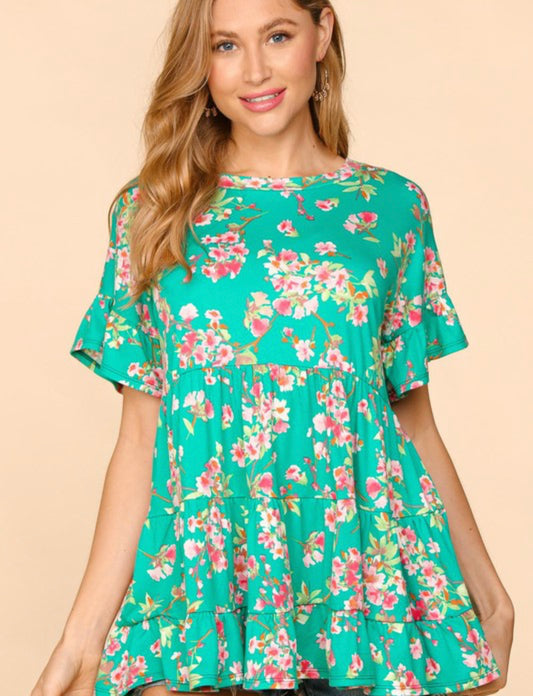 Ivy ~ Emerald Green or Fuchsia Floral Babydoll Top