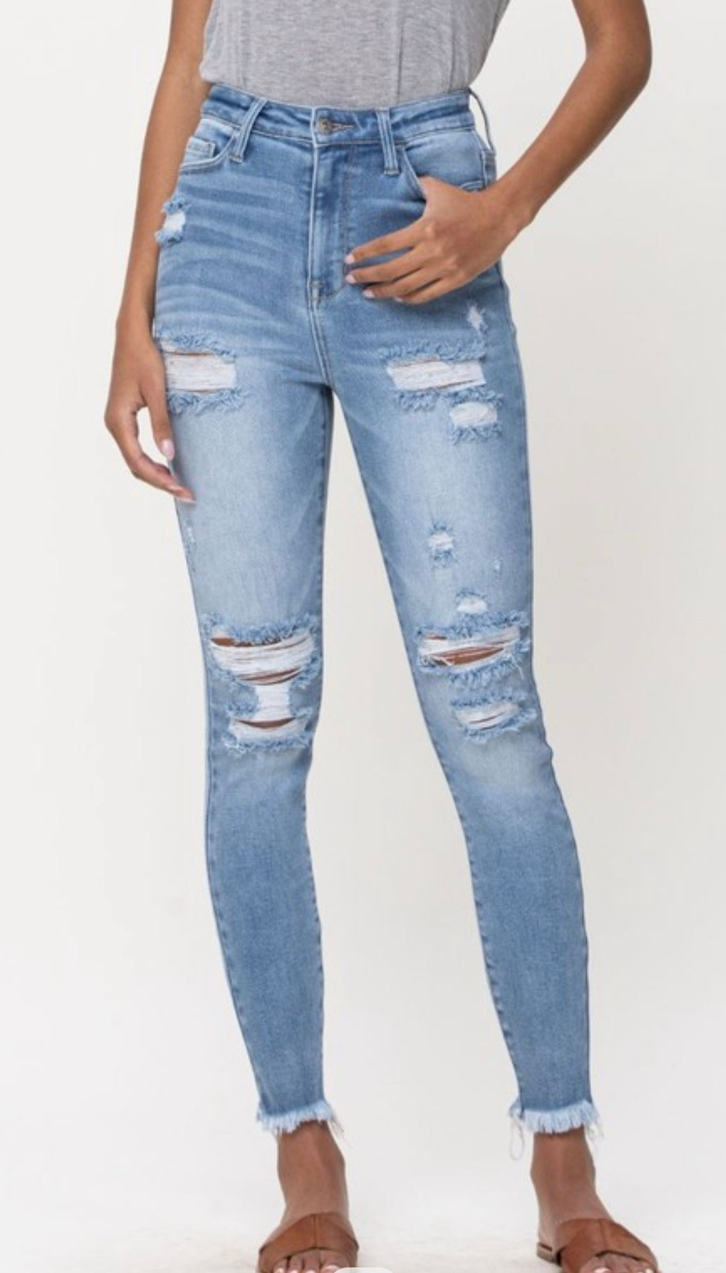 Monroe ~ Cello Brand - High Rise Distressed Skinny Jeans