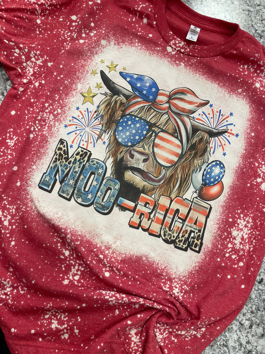 Moo-Rica - Cow Patriotic Bleached Tee