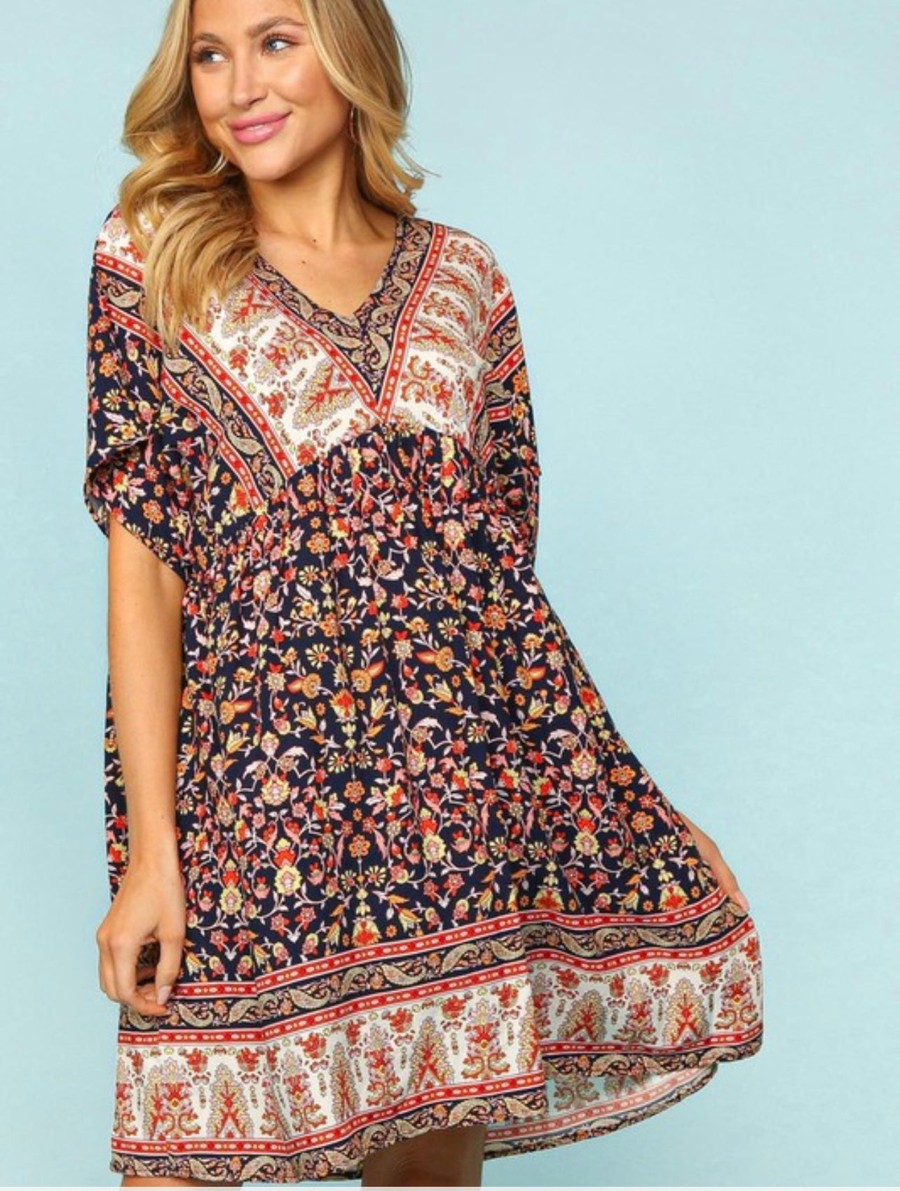 Nadine ~ Navy Boho Paisley Print Dress