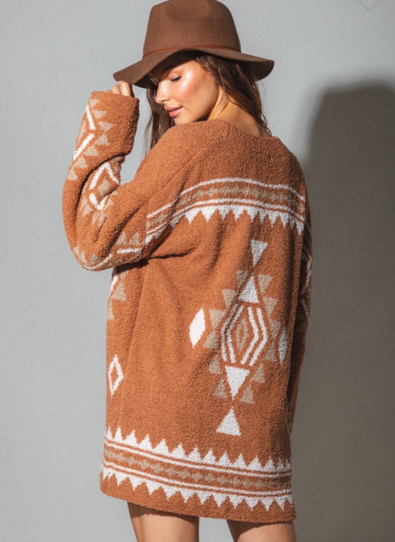 Nina ~ Camel Aztec Print Cardigan