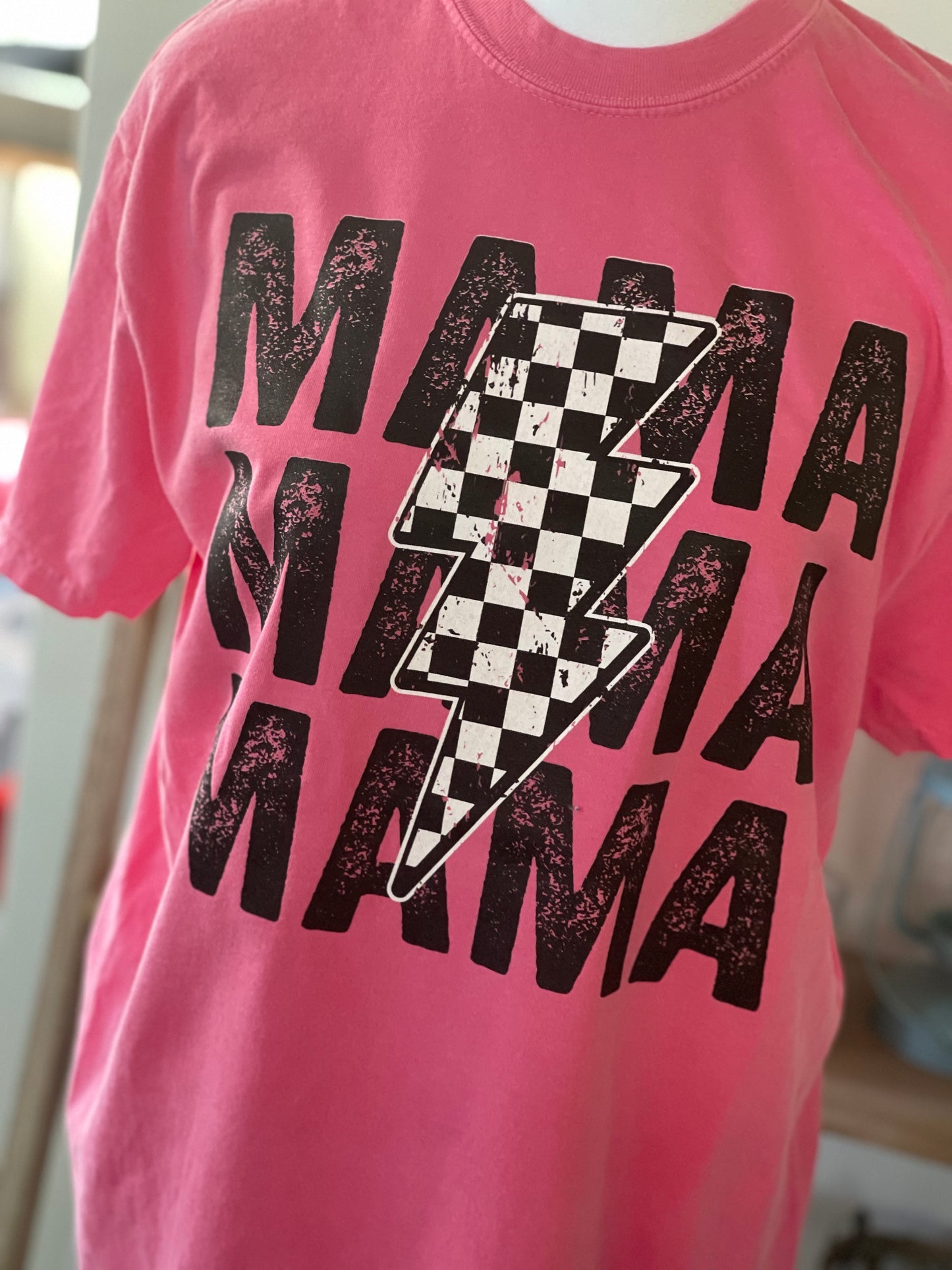 Mama ~ Checkered Lightning Bolt Tee