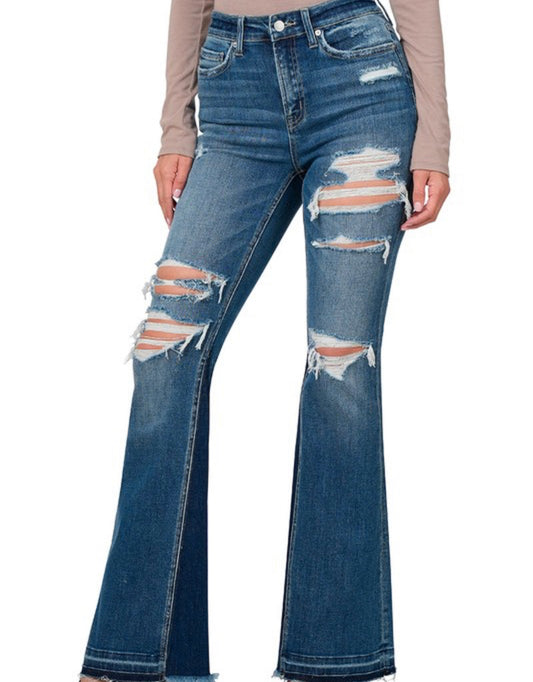 Kylie ~ High Waisted Distressed Flare Jeans