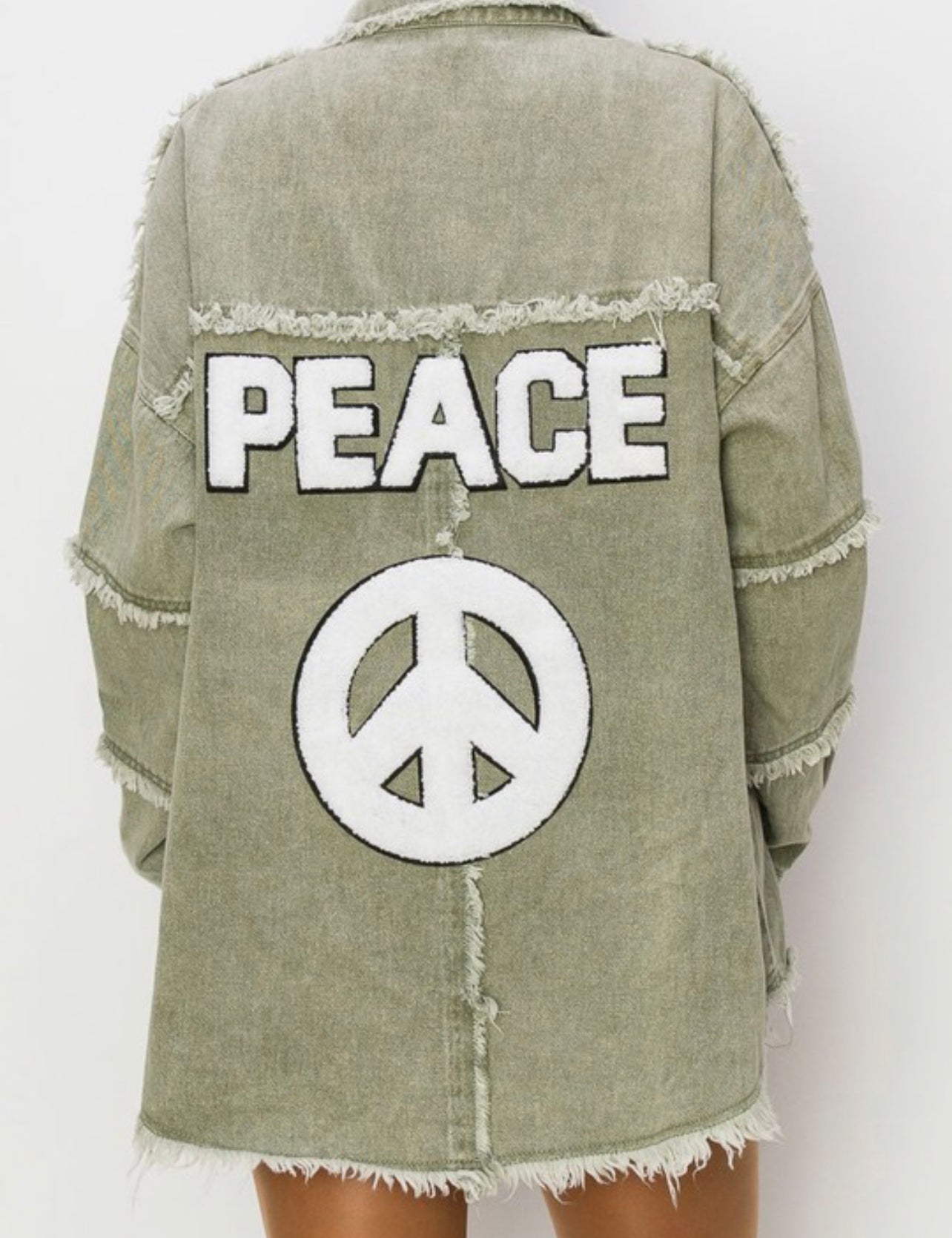 Peace - Oversized Distressed Olive Jacket