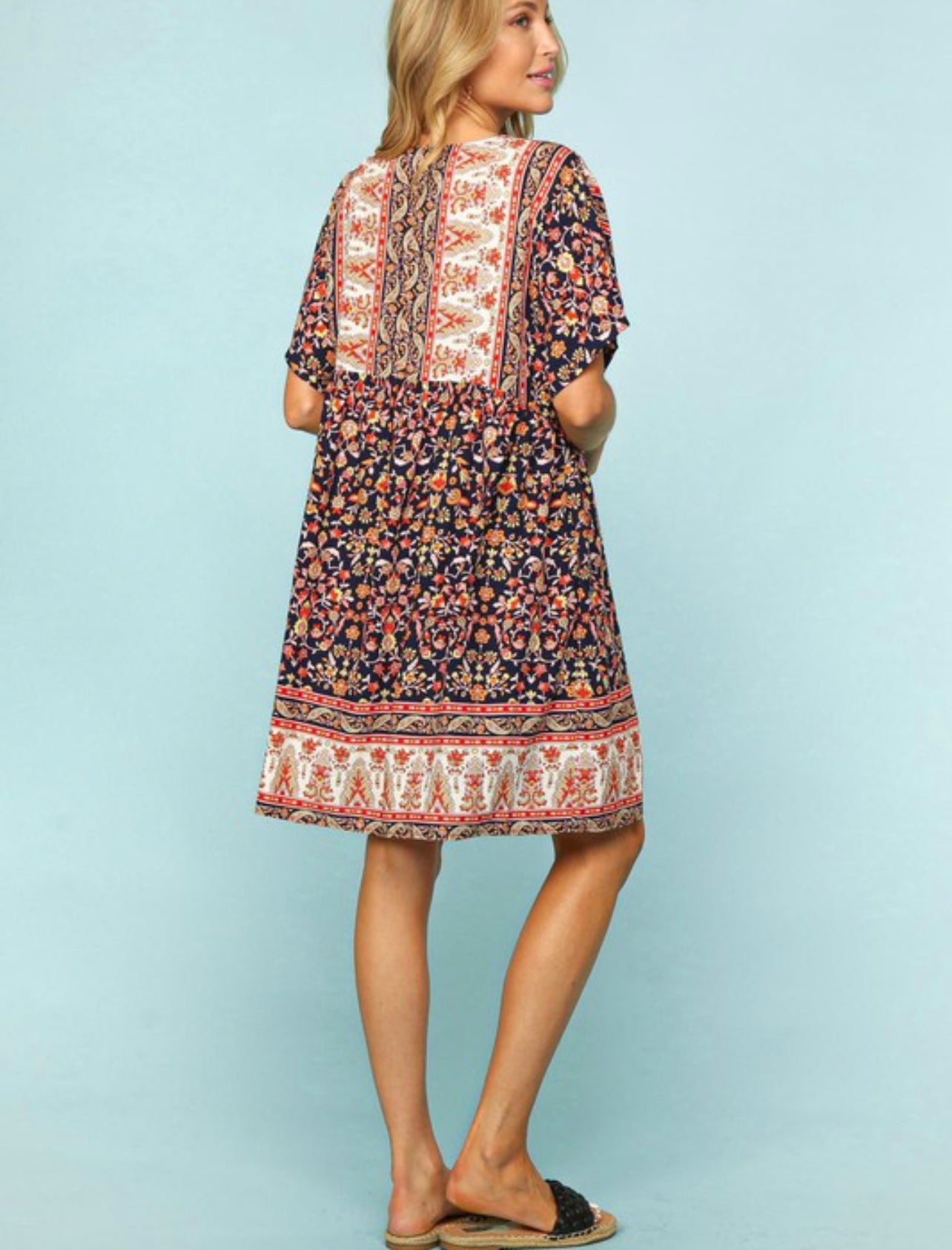 Nadine ~ Navy Boho Paisley Print Dress