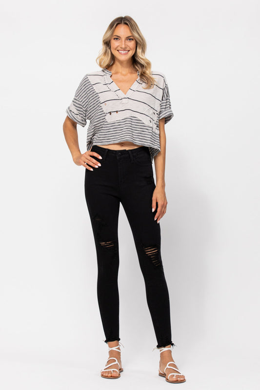 Sandra ~ Black Distressed Judy Blue Skinny Jeans