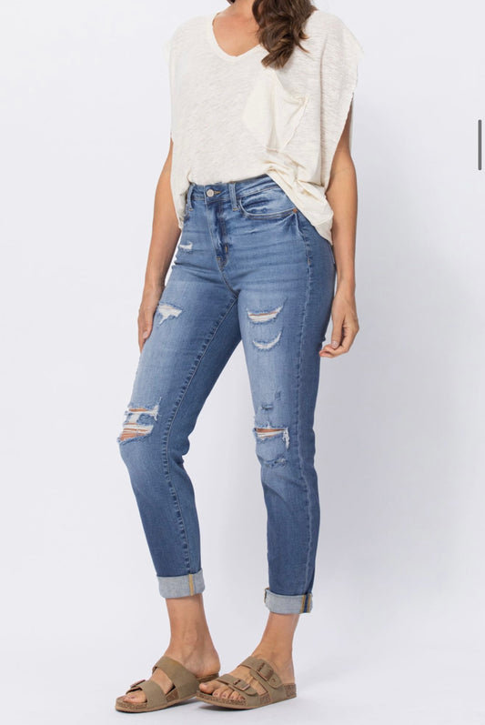 Sutton ~ Distressed Boyfriend Fit Judy Blue Jeans