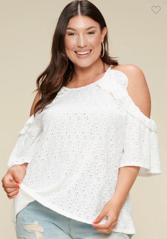 Hannah ~ Cold Shoulder Eyelet Top ~ Regular and Curvy Sizes