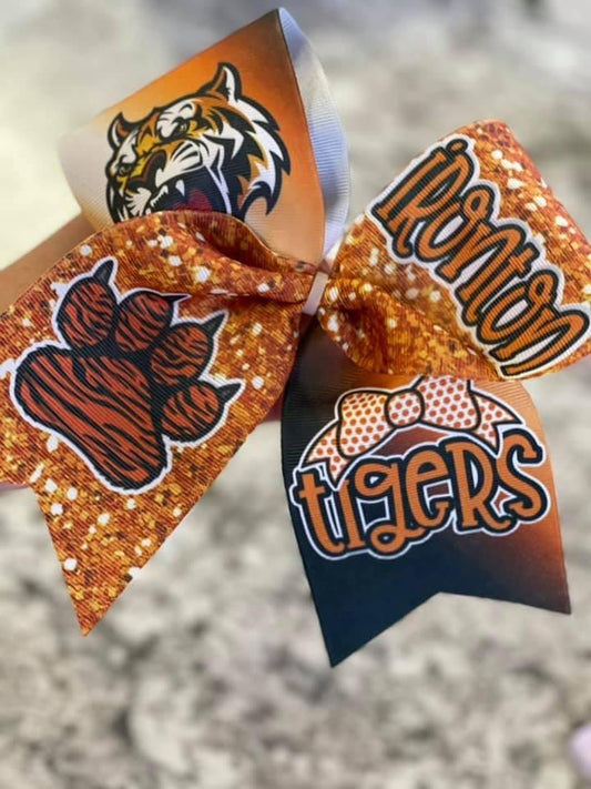 Tigers ~ Orange Glitter Cheer Bow