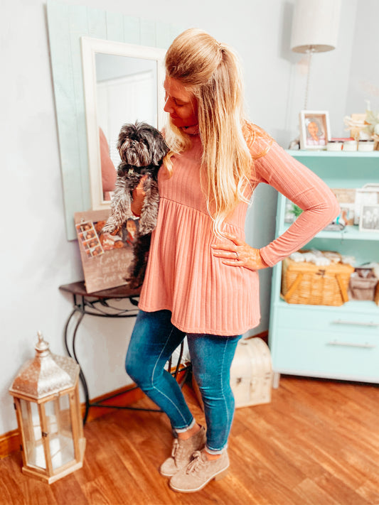 So Darling ~ Ribbed Babydoll Knit Top