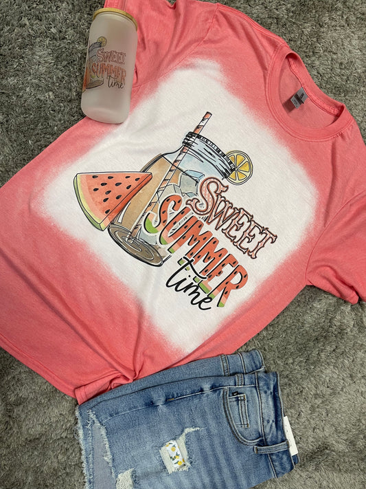 Sweet Summertime ~ Watermelon Bleached Graphic Tee