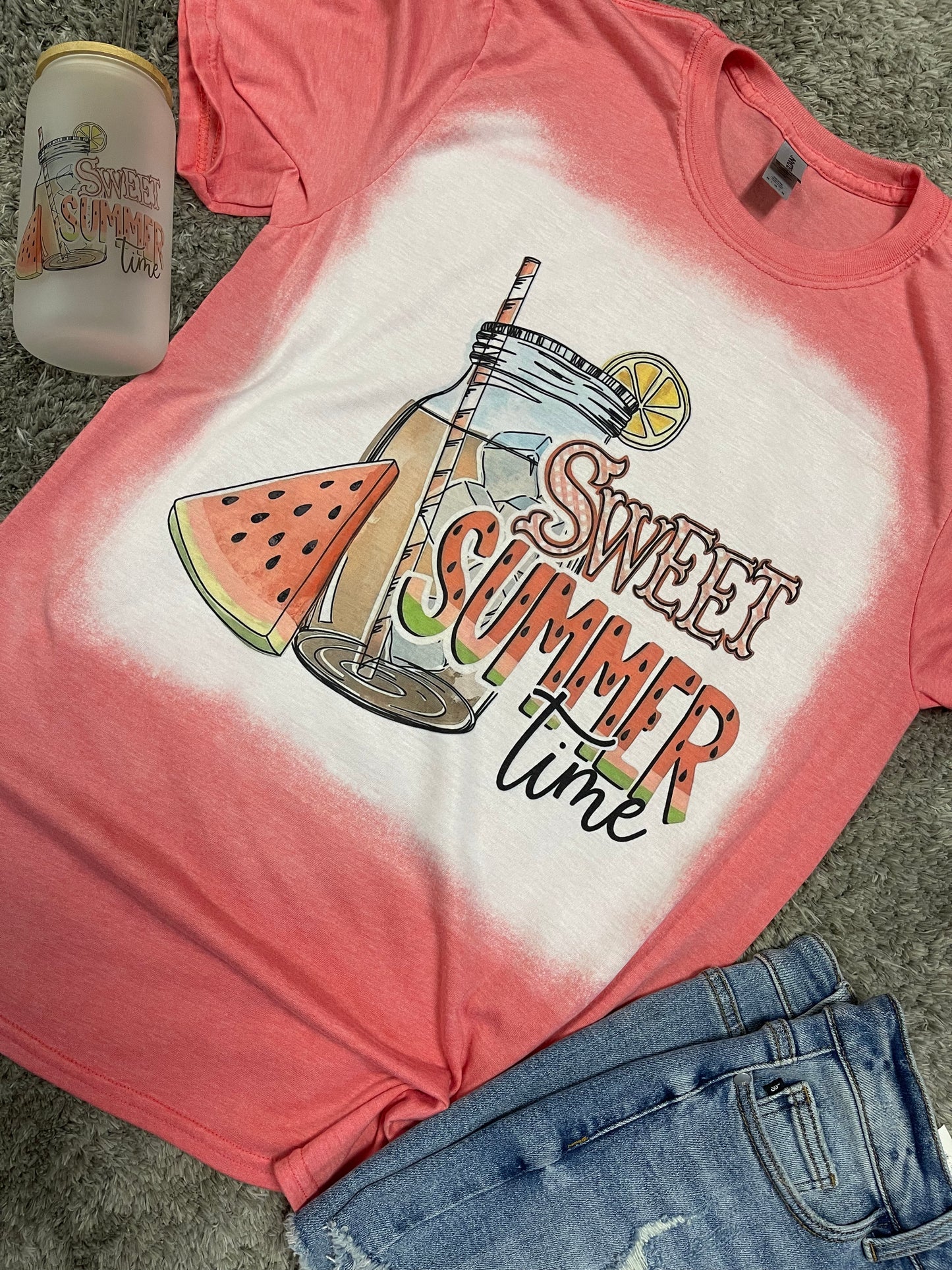 Sweet Summertime ~ Watermelon Bleached Graphic Tee