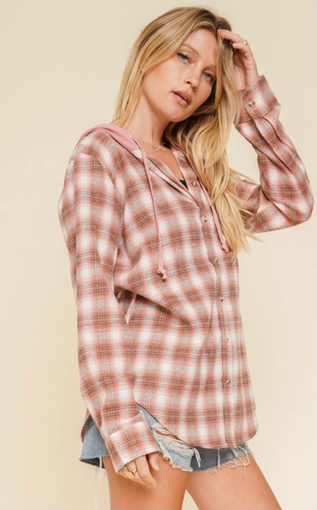 Rylee ~ Pink/Carmel Hood Flannel