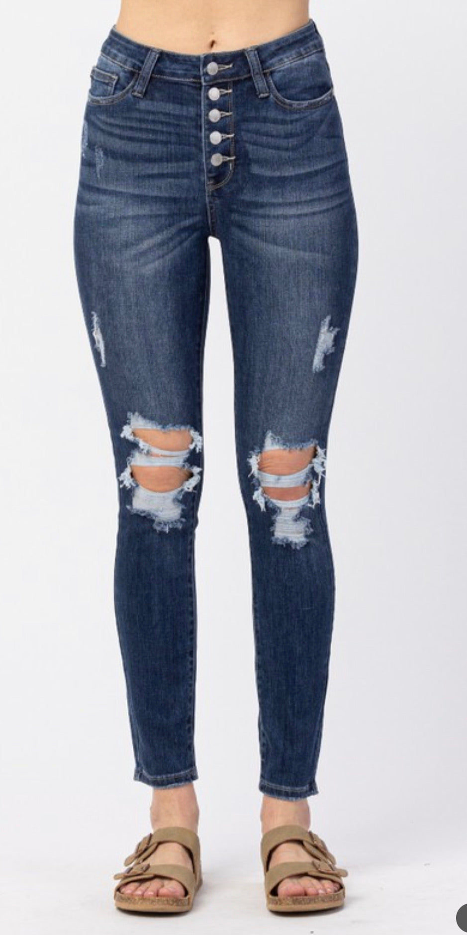 Judy Blue ~ Hi-Rise Button Cuffed Skinny Jeans