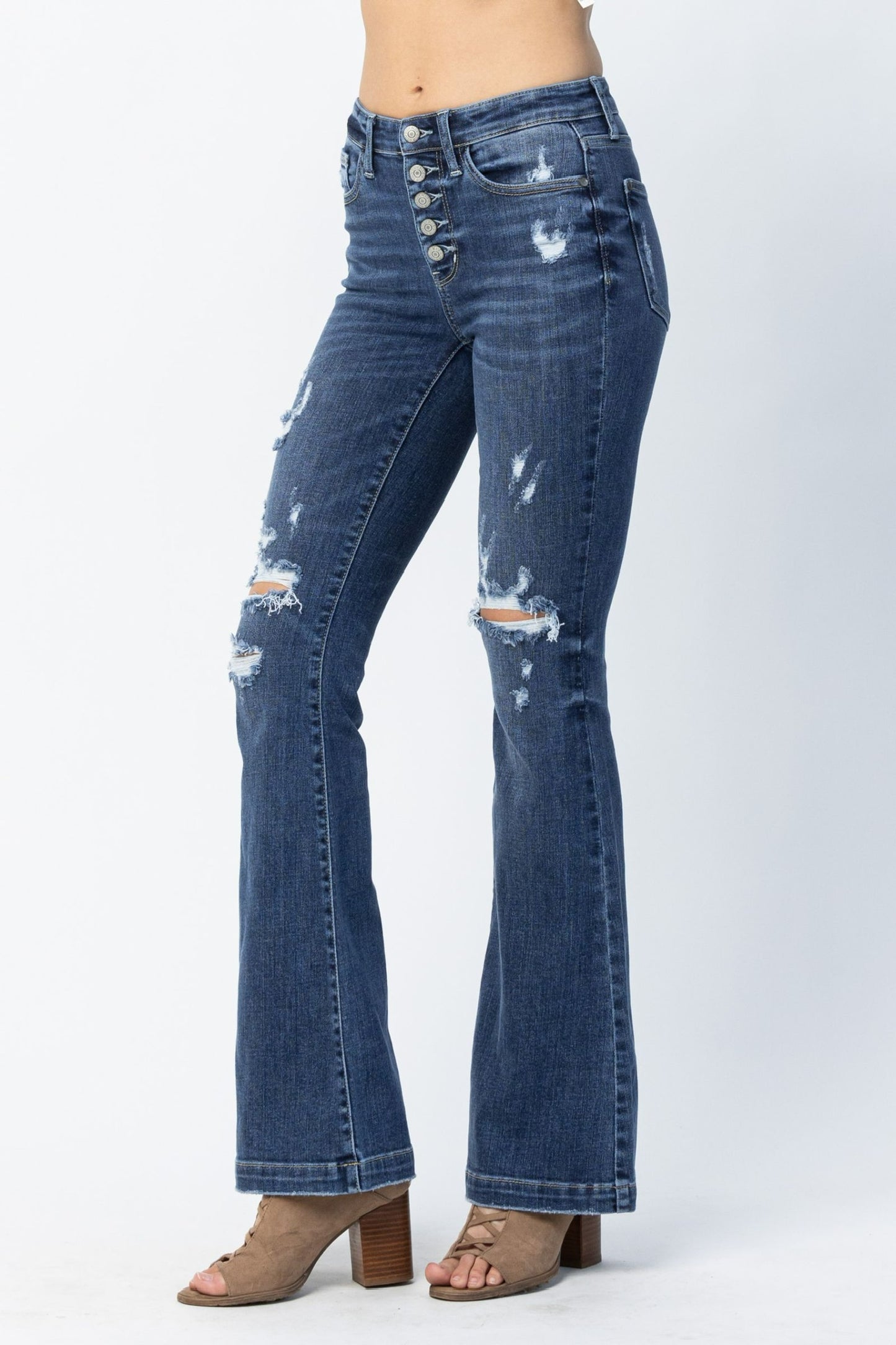 Judy Blue ~  Midrise Button Flare Jeans