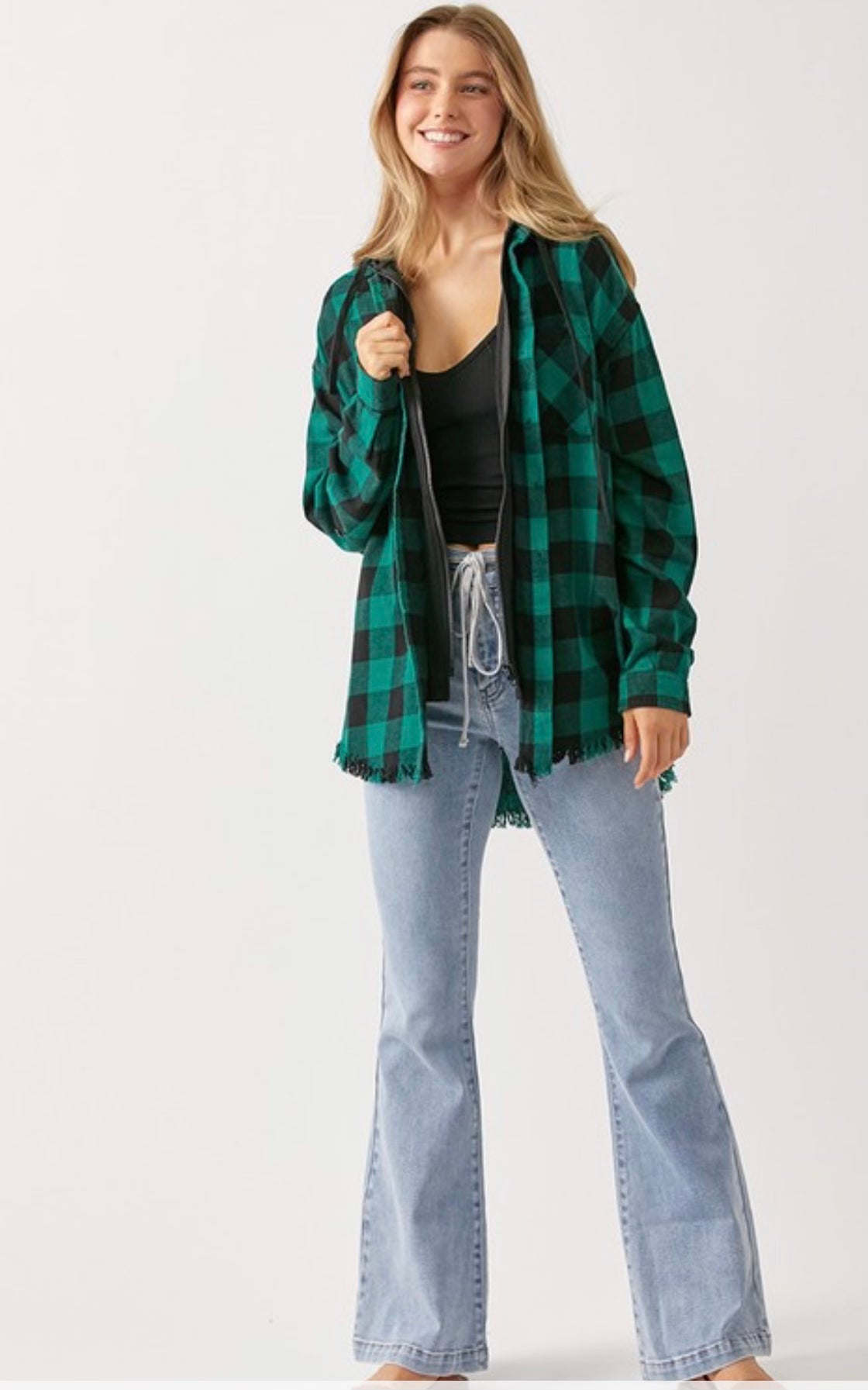 Anna ~ Buffalo Plaid Zip up Flannel W/ Hood