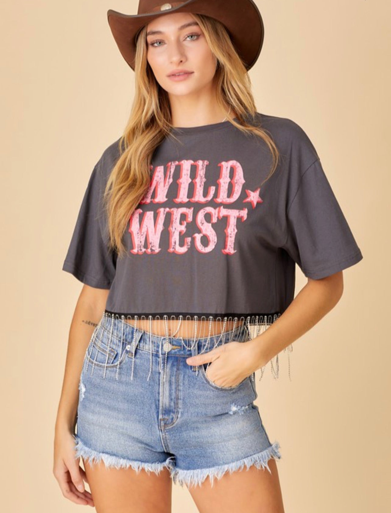 Wild West ~ Black Sequenced Fringe Tee