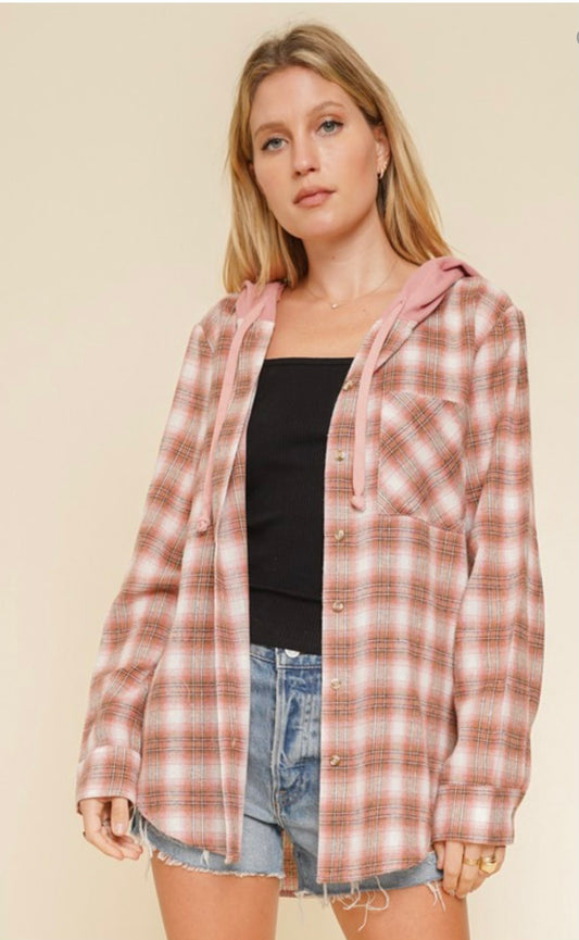 Rylee ~ Pink/Carmel Hood Flannel