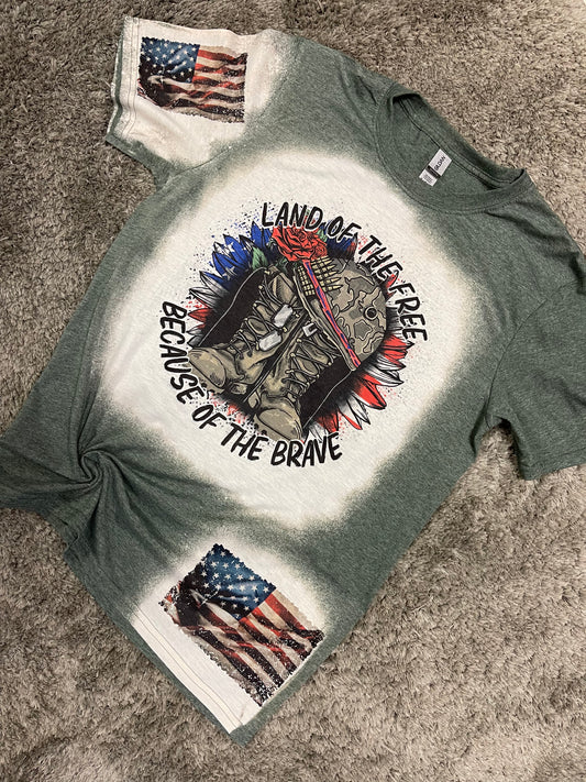 Land Of The Free Because Of The Brave ~ Bleached Graphic Tee