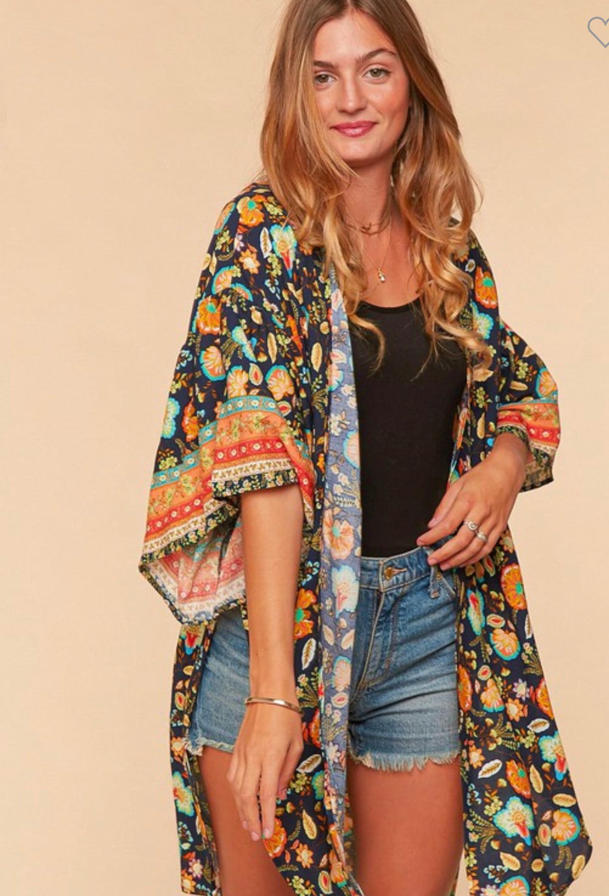 Bohemian Navy and Paisley Print Kimono