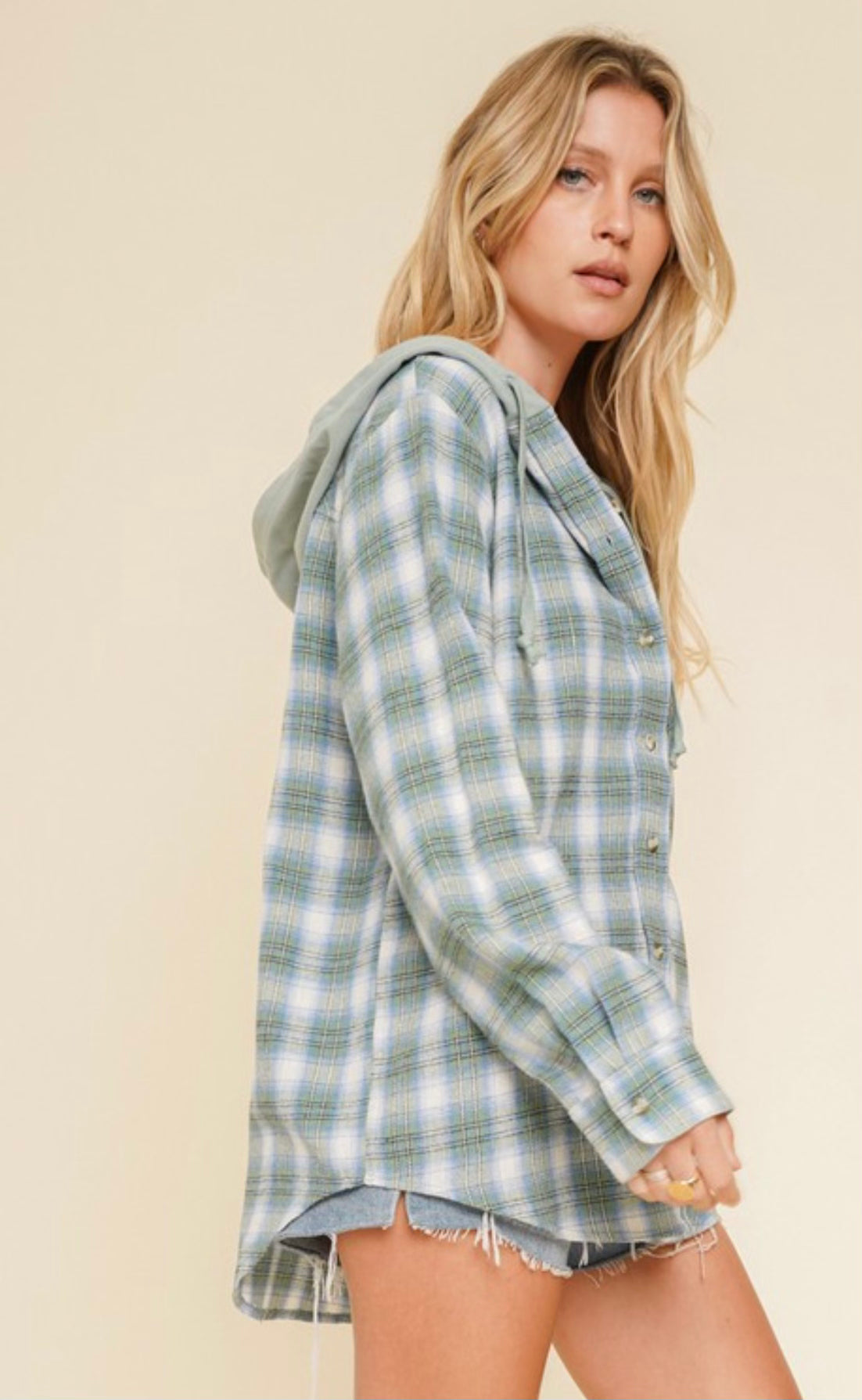 Taylor ~ Sage/Blue Hood Flannel