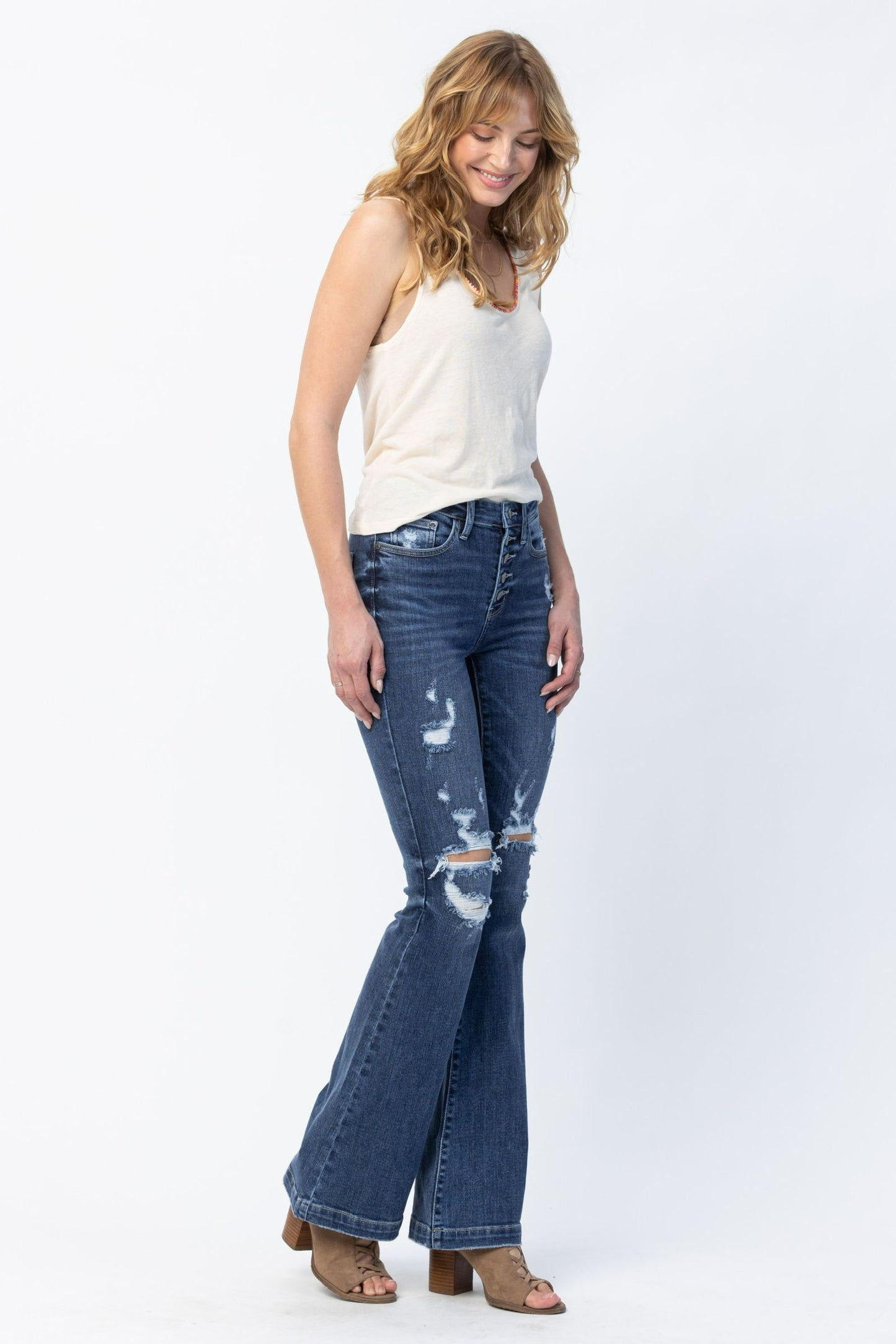 Judy Blue ~  Midrise Button Flare Jeans