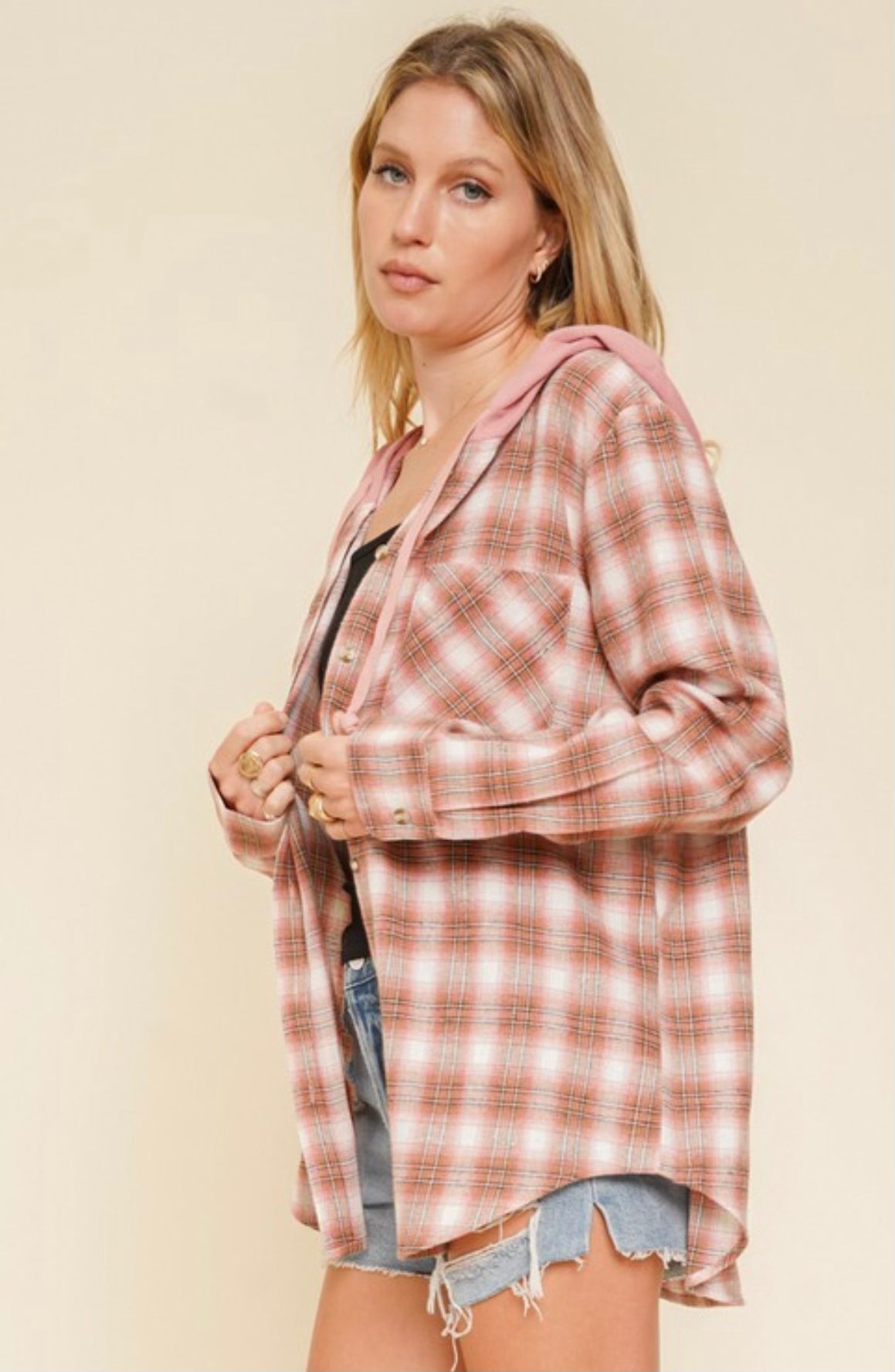 Rylee ~ Pink/Carmel Hood Flannel