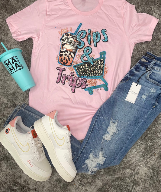 Sips and Trips ~ Pink Graphic Tee